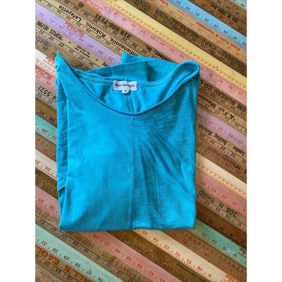 Neon Buddha S Tunic Top 3/4 Sleeve Embellished Button Turquoise Cotton Shirt - Picture 14 of 14